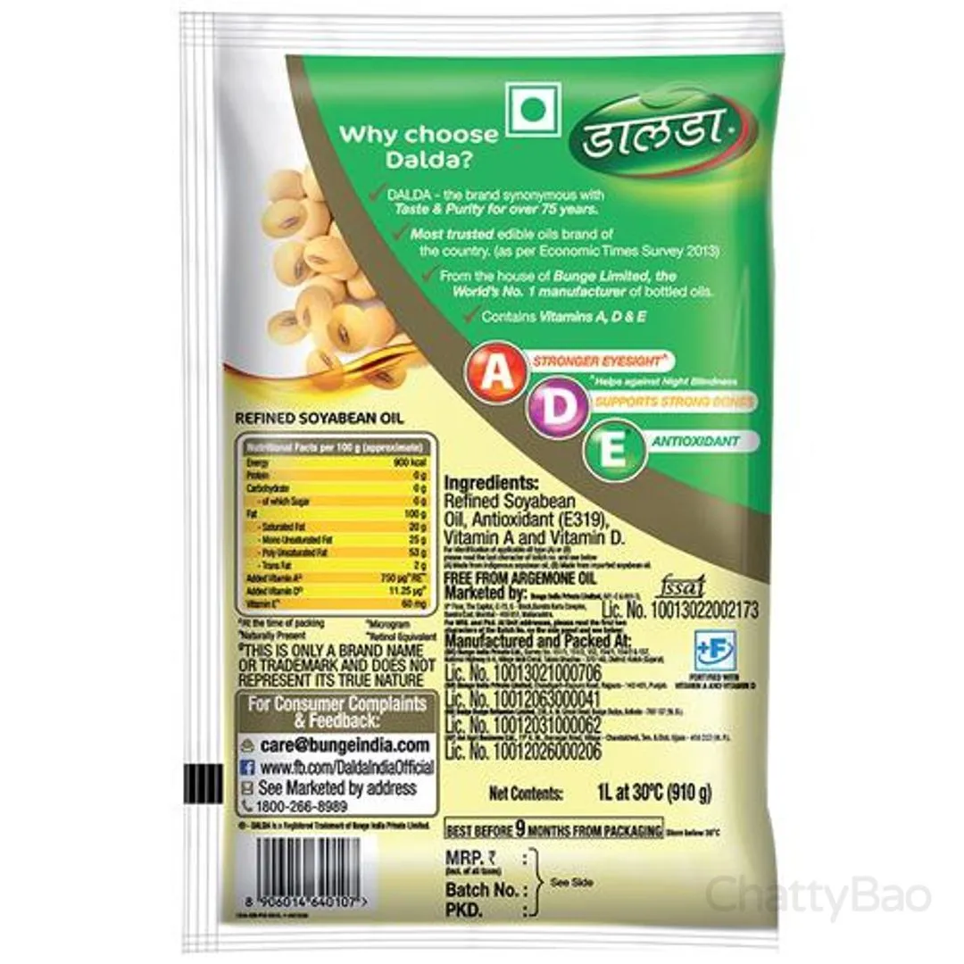 Dalda Refined Soyabean Oil Pouch 1 L view 2