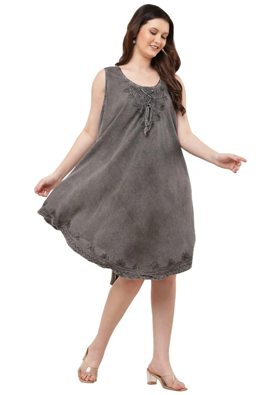 Embroidered Grey Umbrella Dress view 2