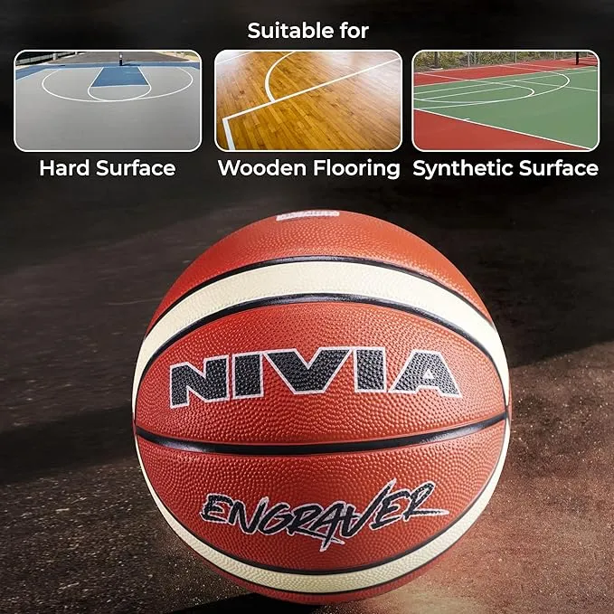 Nivia Engraver Basketball 14 Panels Molded Soft Rubber Cover With Pebbled Texture Butyl Threadwounded Bladder - Size 6 view 2