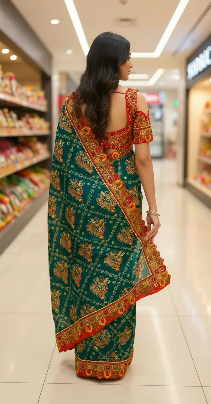 Embroidered Jaipuri Saree view 4