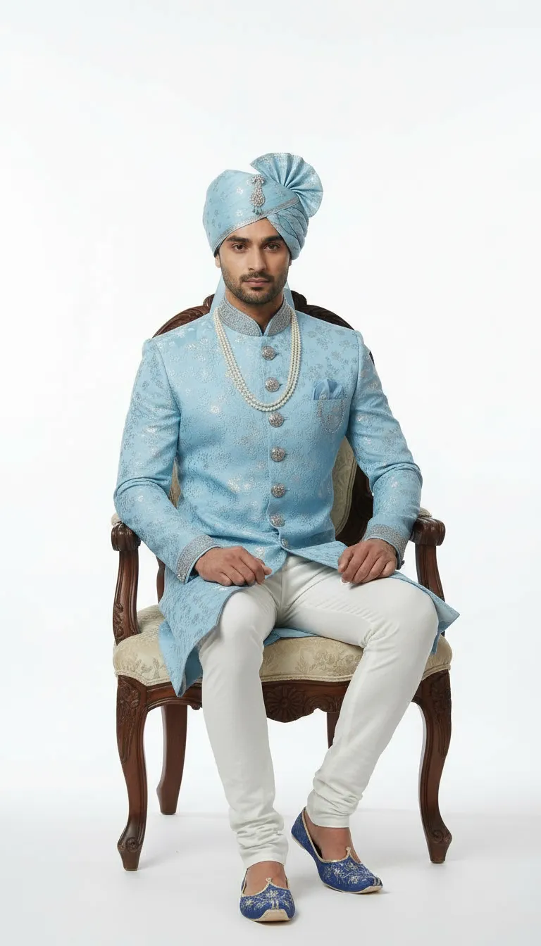 Designer jacquard  Sherwani view 2