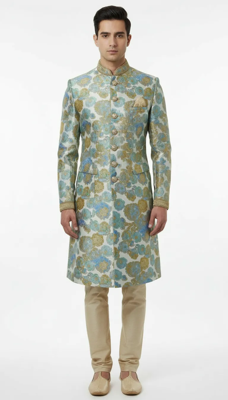 Designer floral sherwani view 4