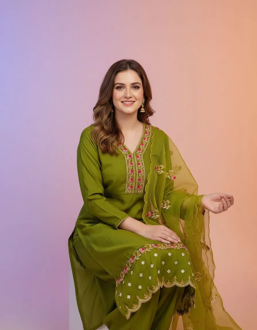 Green Embroidered Salwar Suit view 2