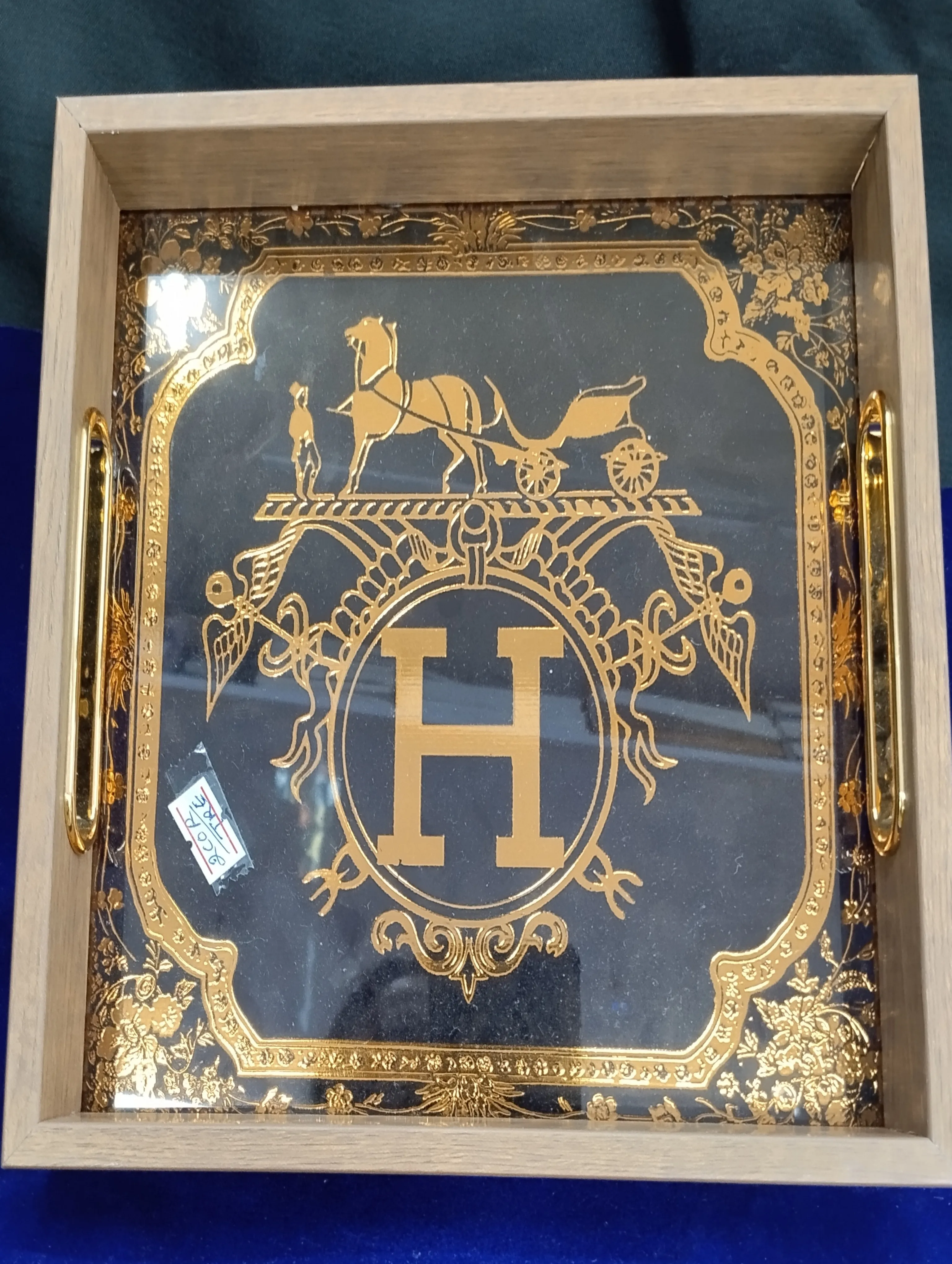 Decorative Glass Tray With Gold Print view 2
