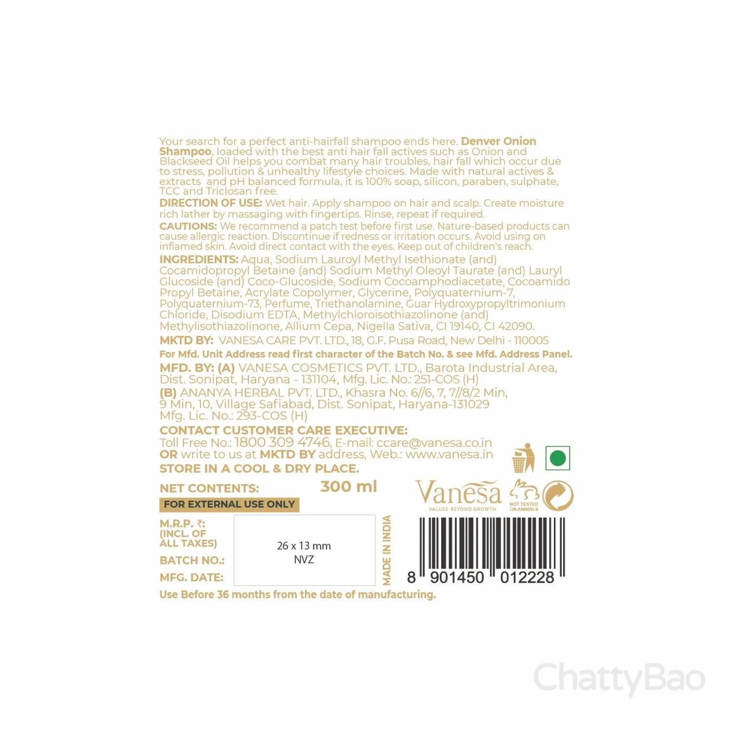 Denver Onion Shampoo 300 ml view 3