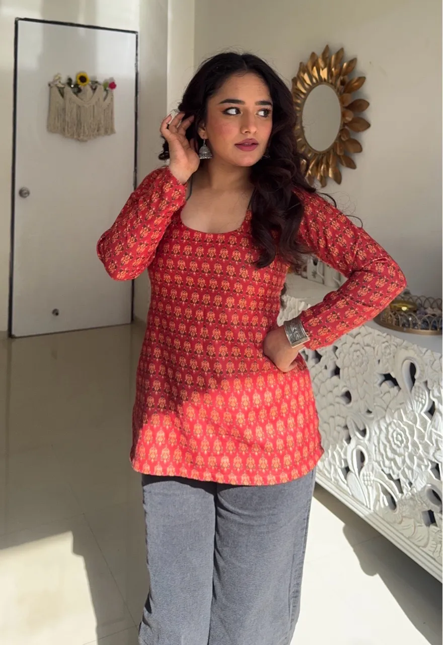 Rust Halter Neck Woolen Kurti view 3
