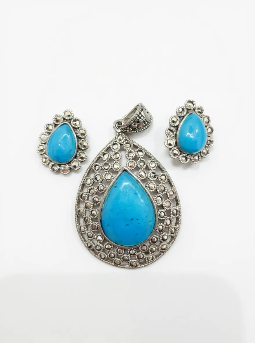 Turquoise Pendant and Earrings Set view 2