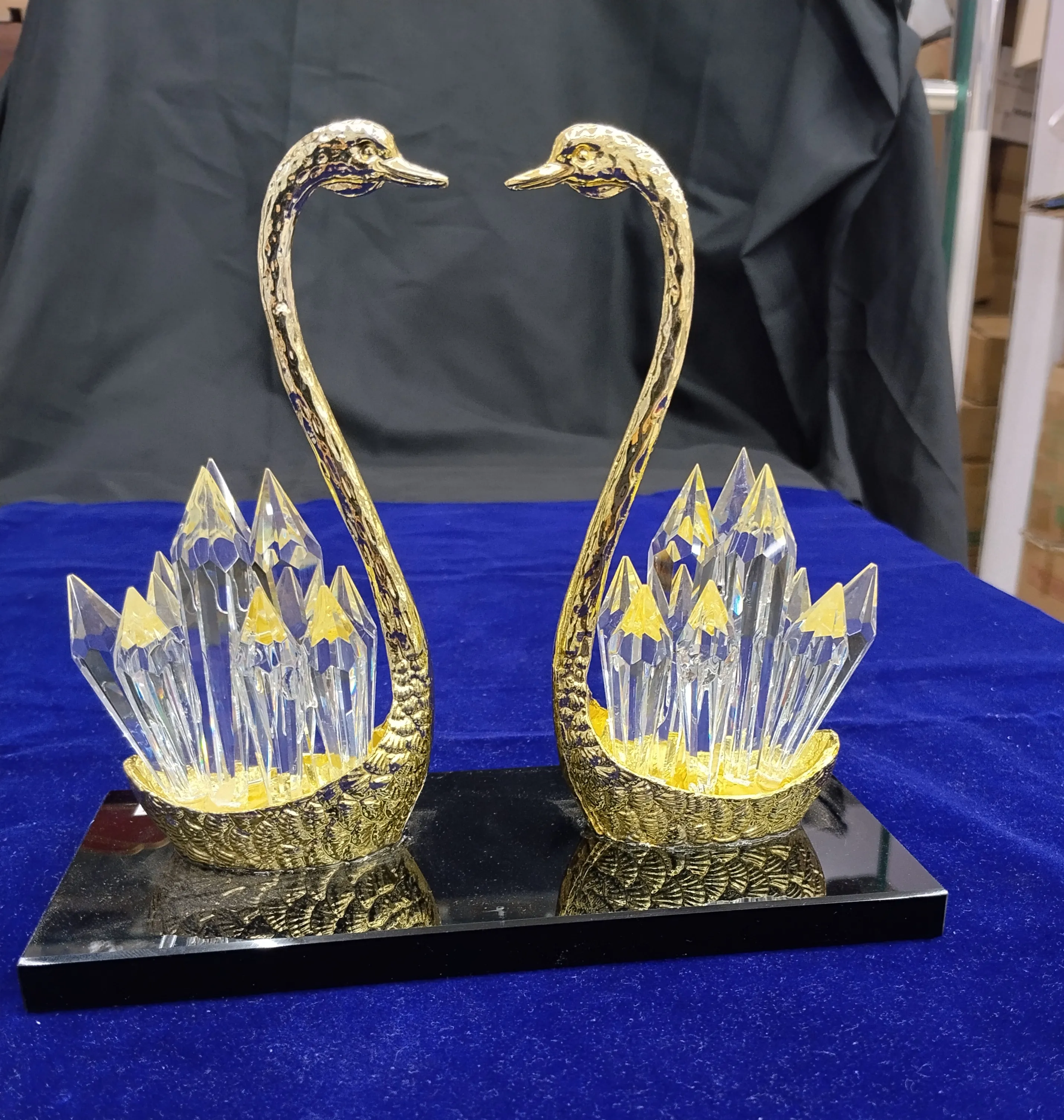 Crystal and Gold Swan Figurines view 2