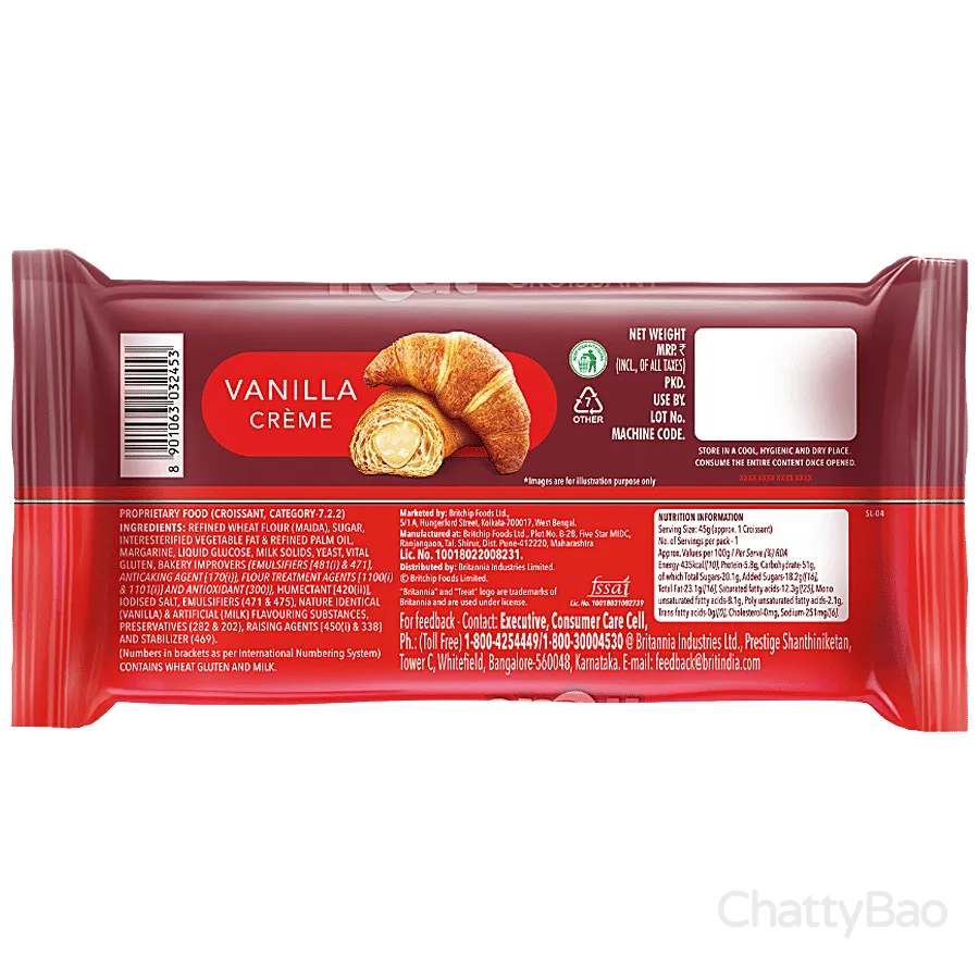 Britannia Treat Croissant - Vanilla Creme Filling 45 g view 2