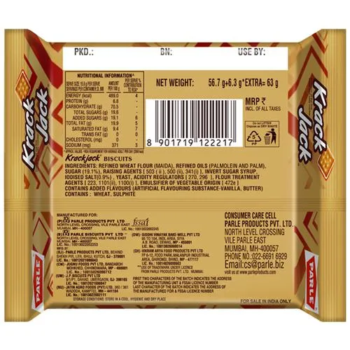Parle Krack Jack Original Sweet & Salty Cracker Biscuit 63 g view 2