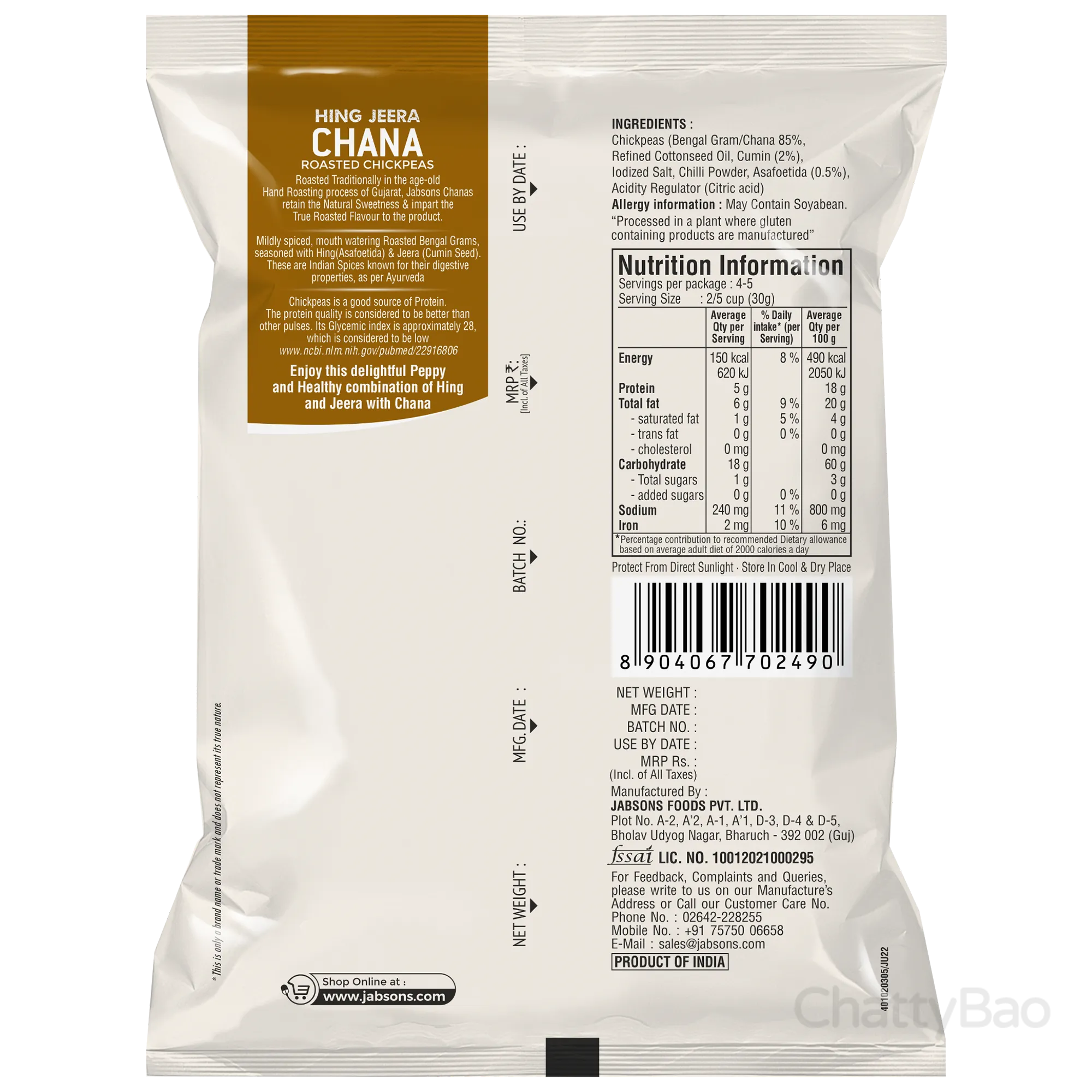 Jabsons Hing Jeera Chana Roasted Chickpeas 150 g view 2