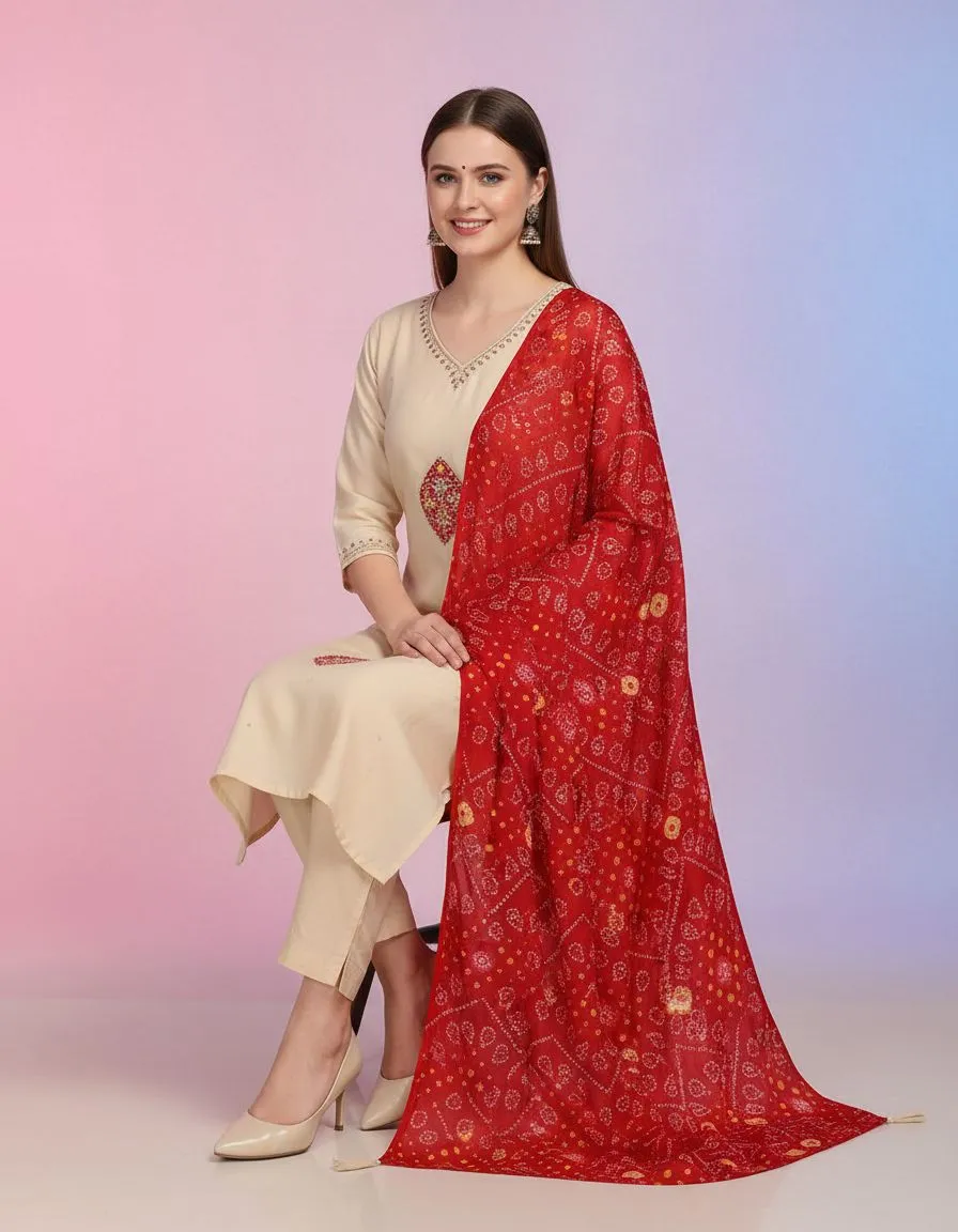 Bandhani Dupatta Kurta Set view 2