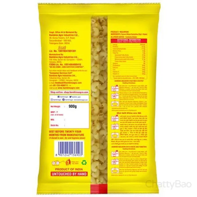 Bambino Pasta - Macaroni Elbow 900 g view 2