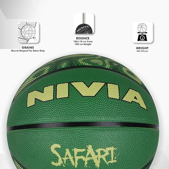Nivia Safari Basketball 8 Panels Molded Durable Rubber Cover With Pebbled Texture - Size 7 view 2