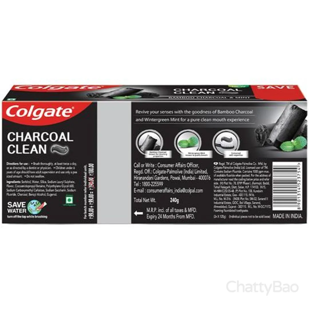 Colgate Charcoal Toothpaste Bamboo Charcoal And Mint 240 g (2 x 120 g) view 2