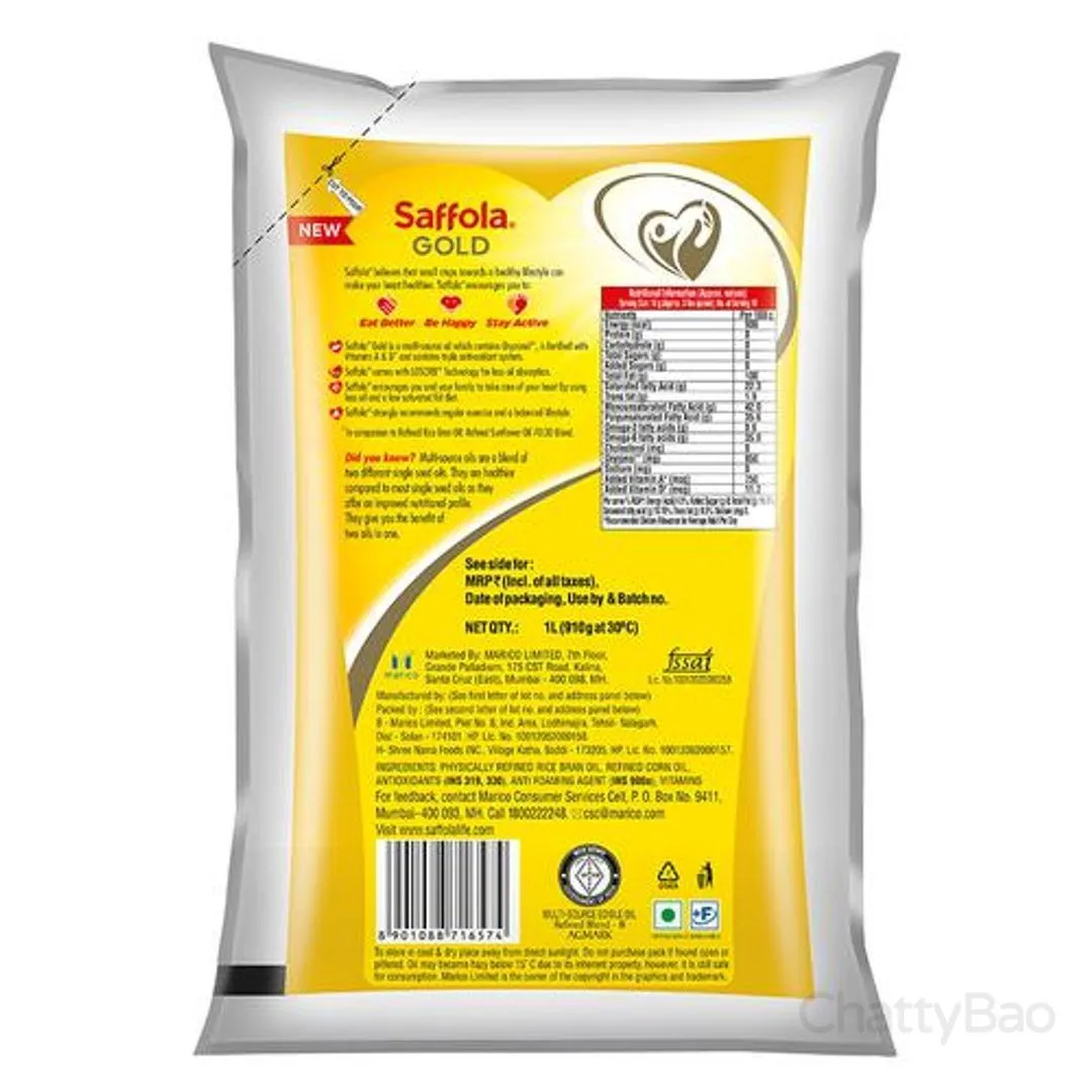 Saffola Gold Refined Cooking Oil Pouch 1 L view 2
