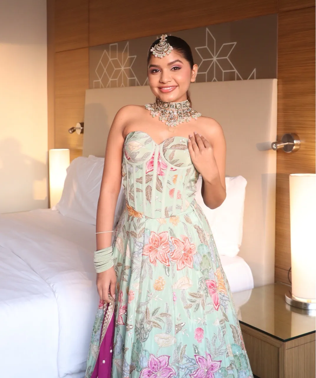 ‘Gulzar’ Corset Lehenga-Mint Green view 3