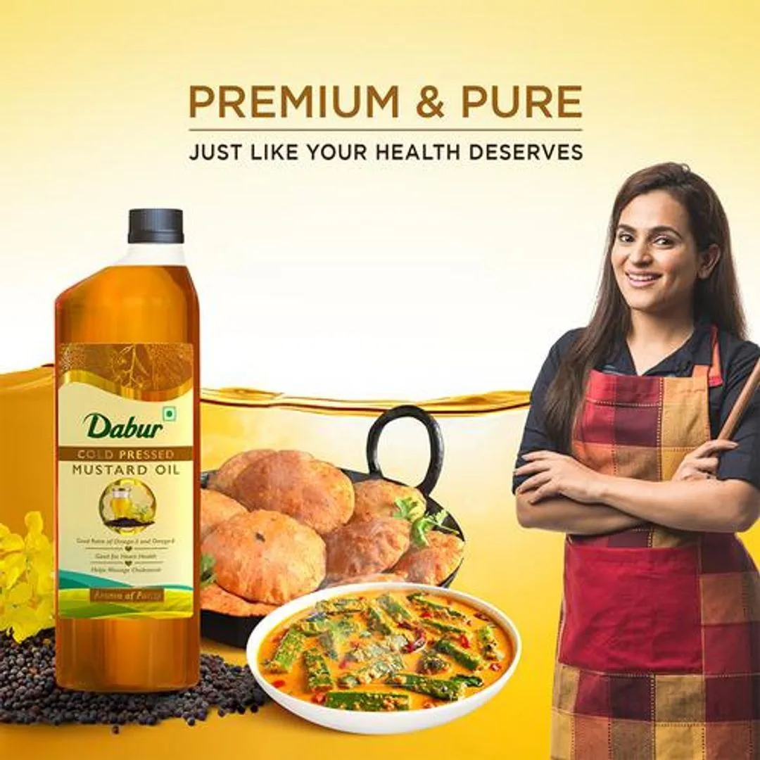 Dabur Cold Pressed Mustard Cooking Oil Bottle 1 L view 7
