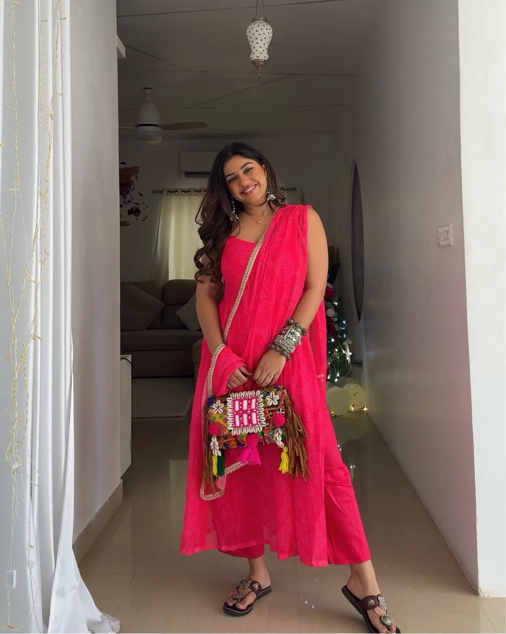 ‘Rimjhim’ Bandhani Suit set - Fushia Pink view 6