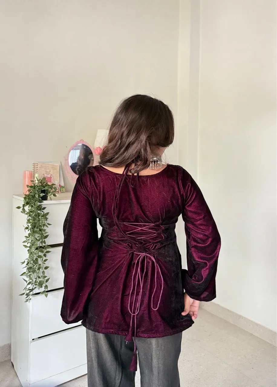 Velvet Halter Neck Kurti- Wine view 2