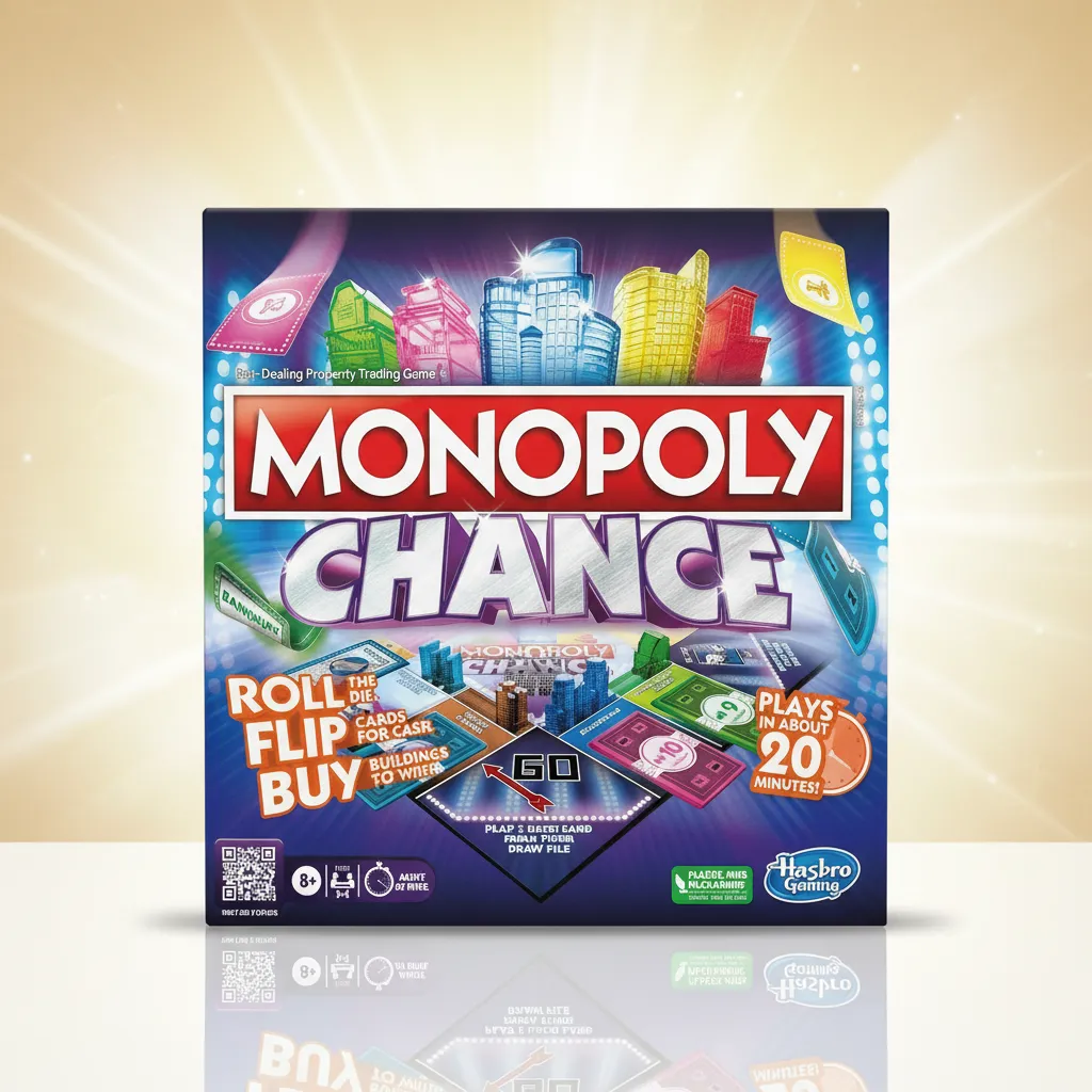 Monopoly Chance Board Game for Adults and Kids | Fast-Paced Family & Party Board Game | Ages 8+ | 2-4 Players | Birthday Gift for Kids & Families