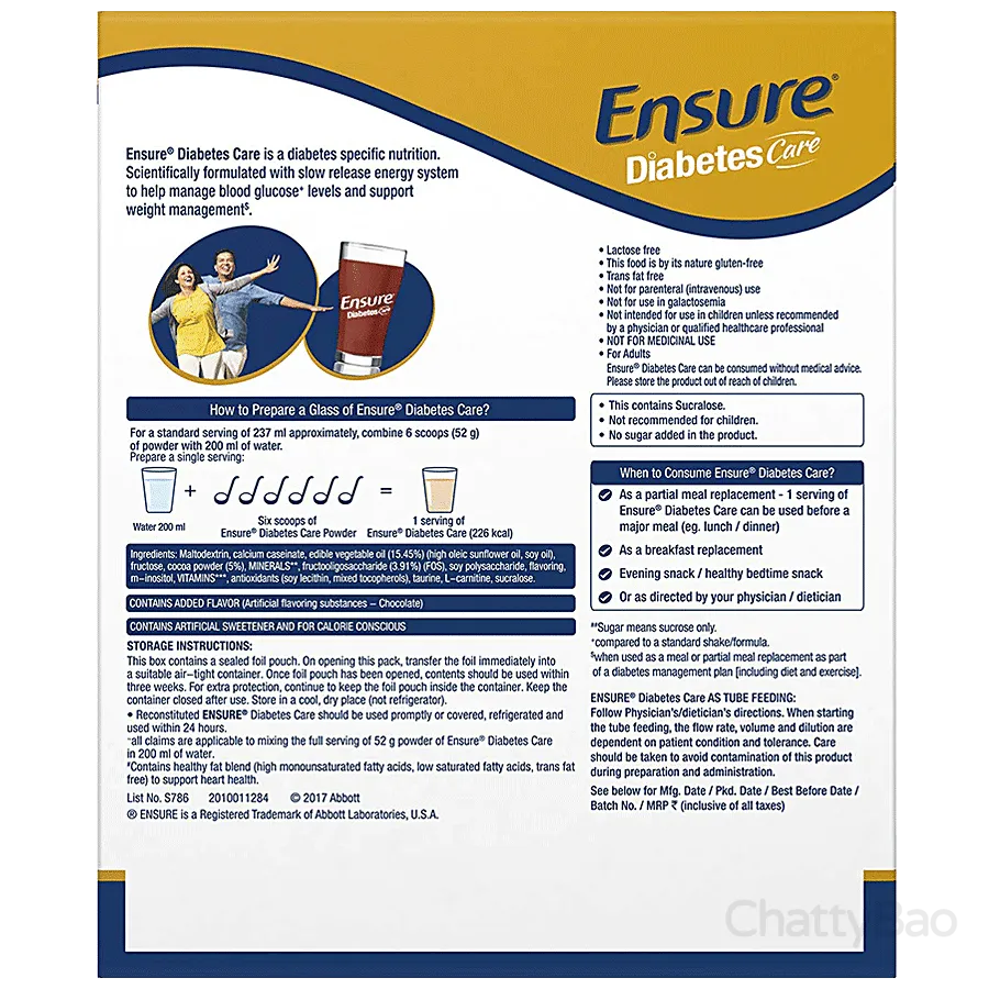 Ensure Diabetes Care Specialised Nutrition Drink Chocolate 400 g view 2