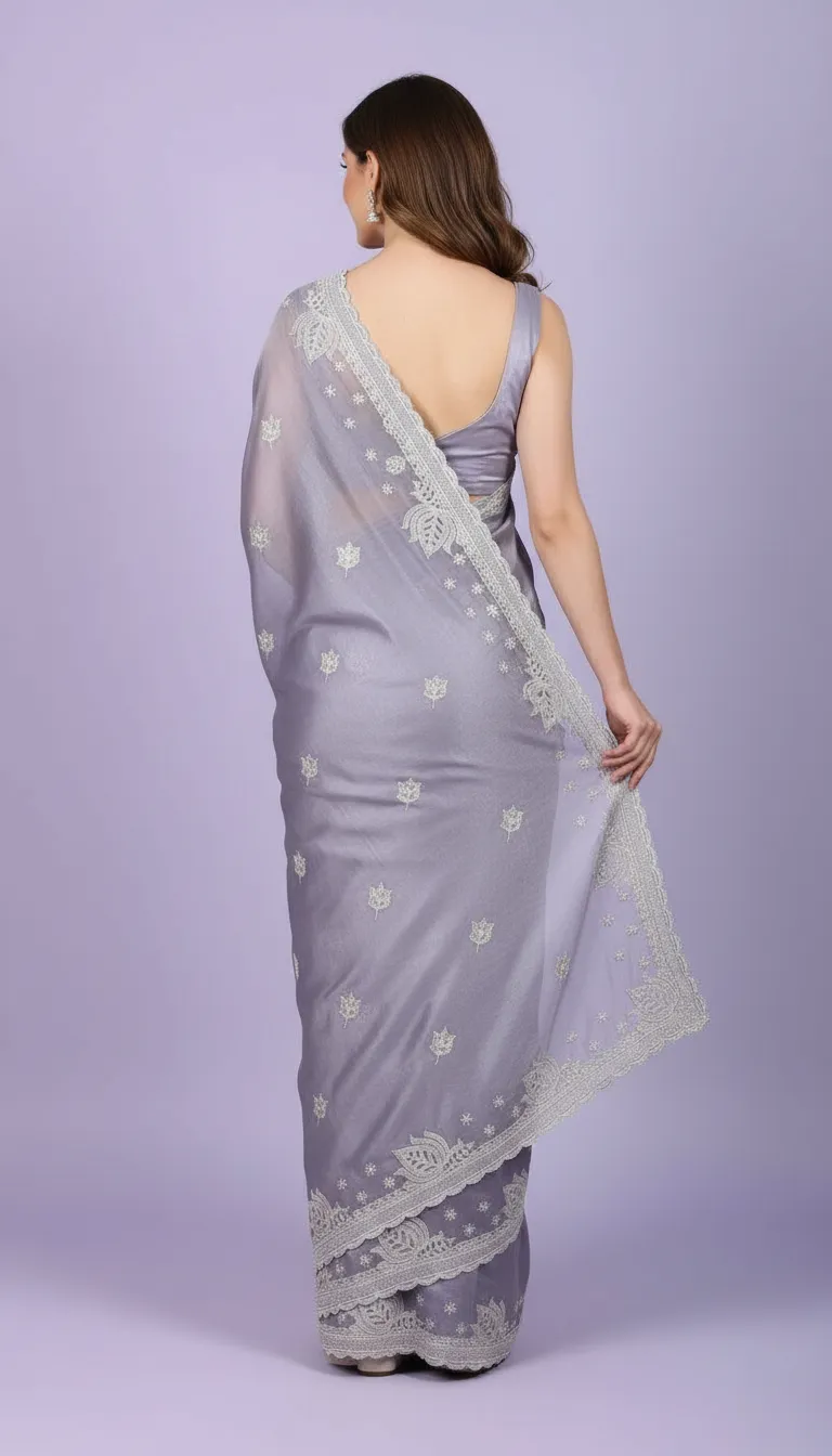 Embroidered Kapil Lavender Saree view 2