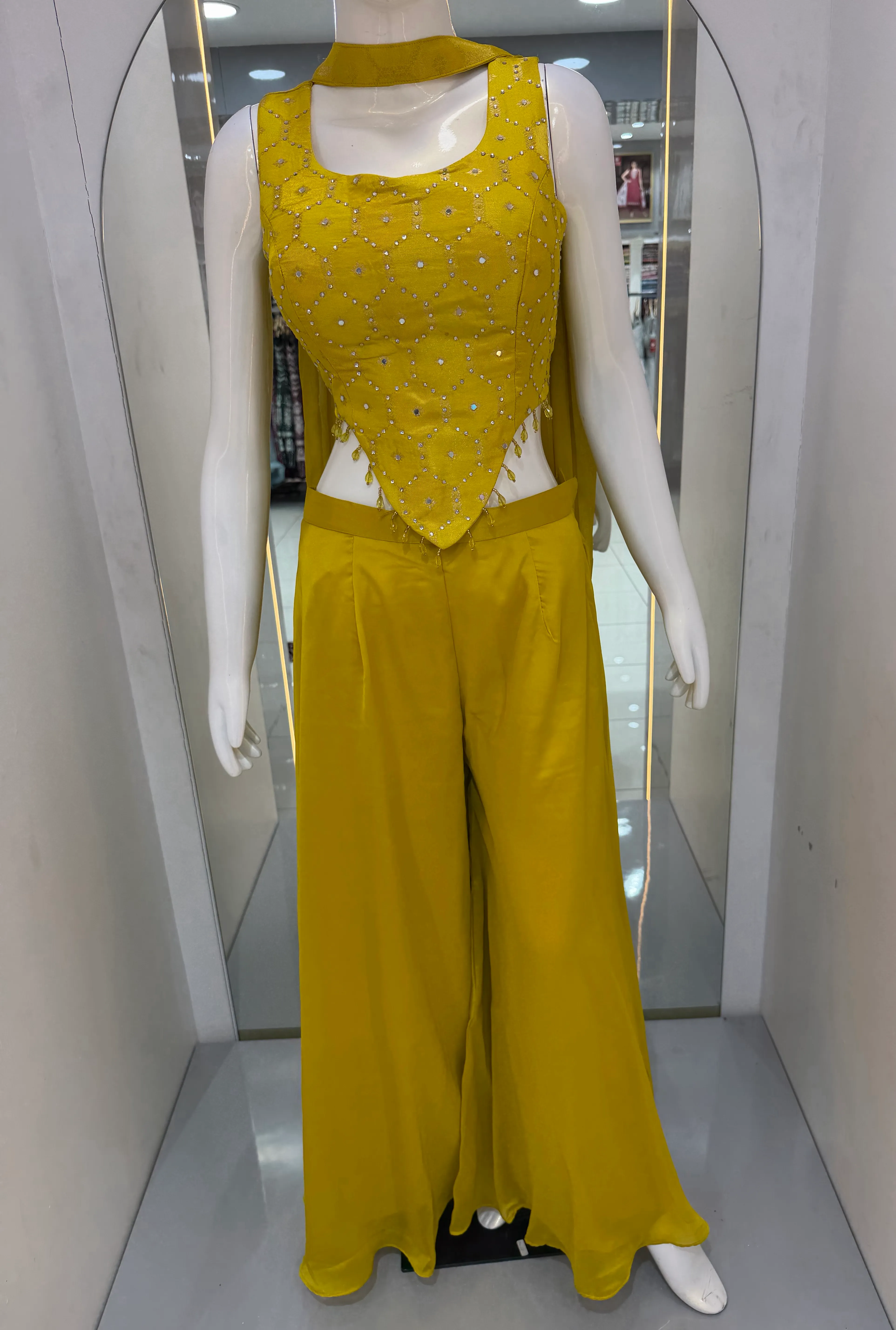 Embellished Yellow Indo Western view 3