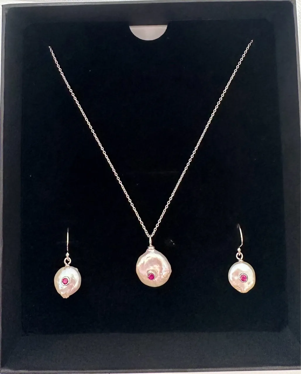 Pearl and Ruby Pendant Set view 3