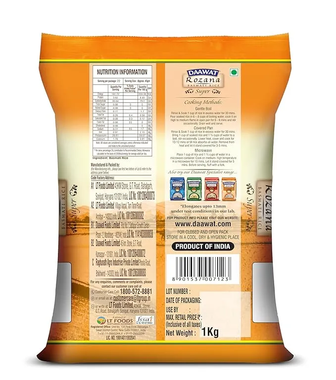 Daawat Basmati Rice - Rozana Super 1 Kg view 2