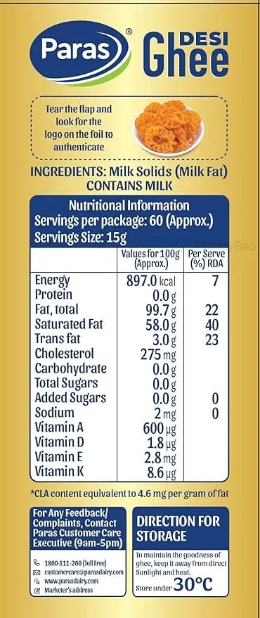 Paras Desi Ghee Carton 1 L view 3