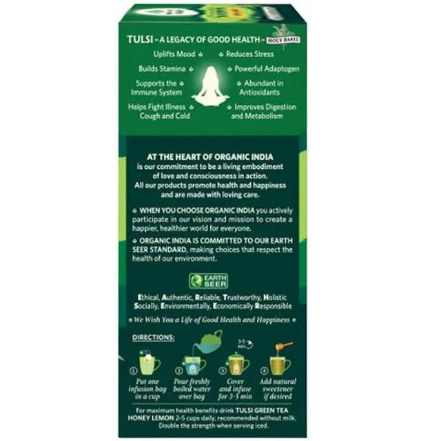 Organic India Tulsi Green Tea - Honey Lemon 25 Tea Bags view 2