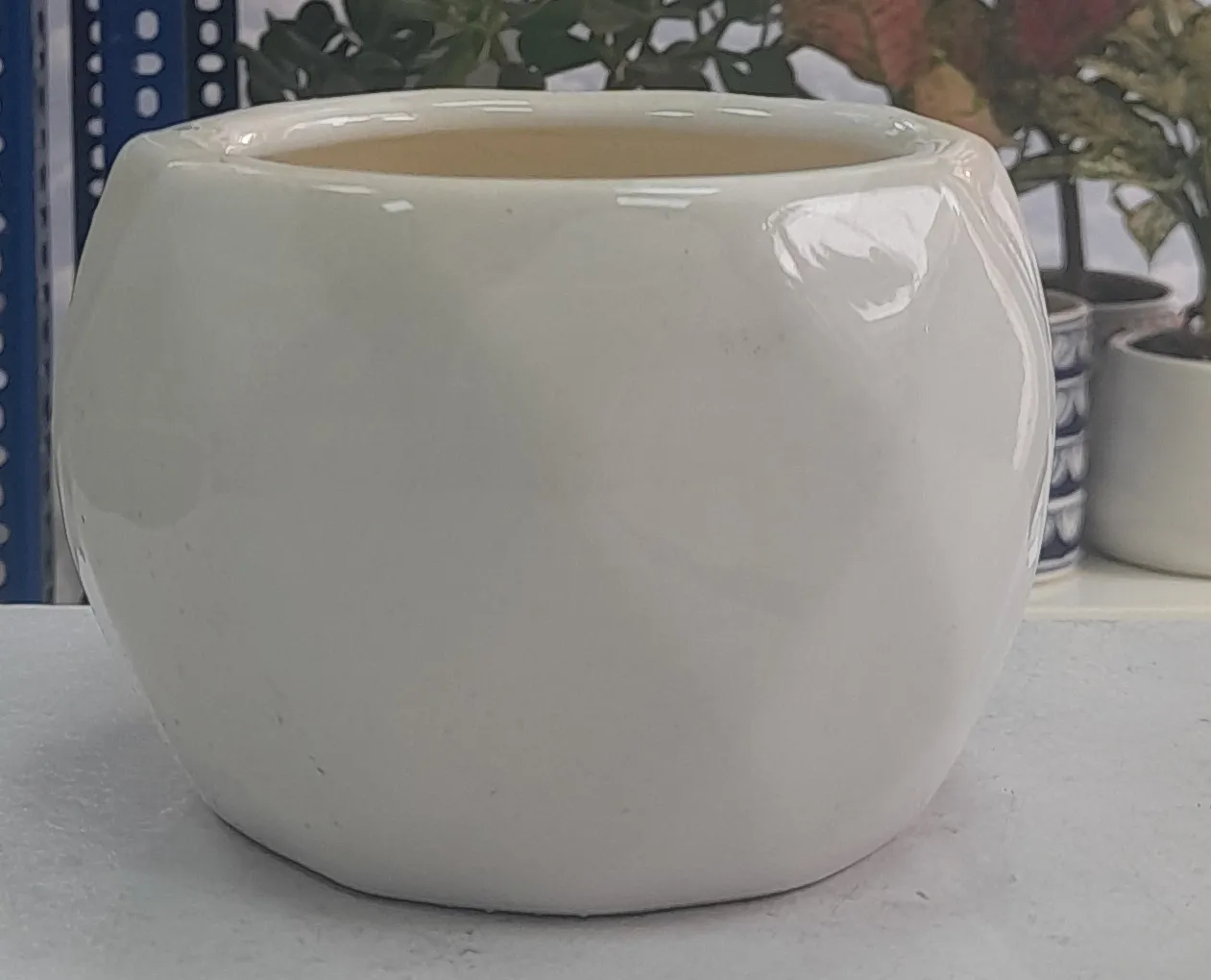 White Ceramic Planter 4"H & 5"W view 2