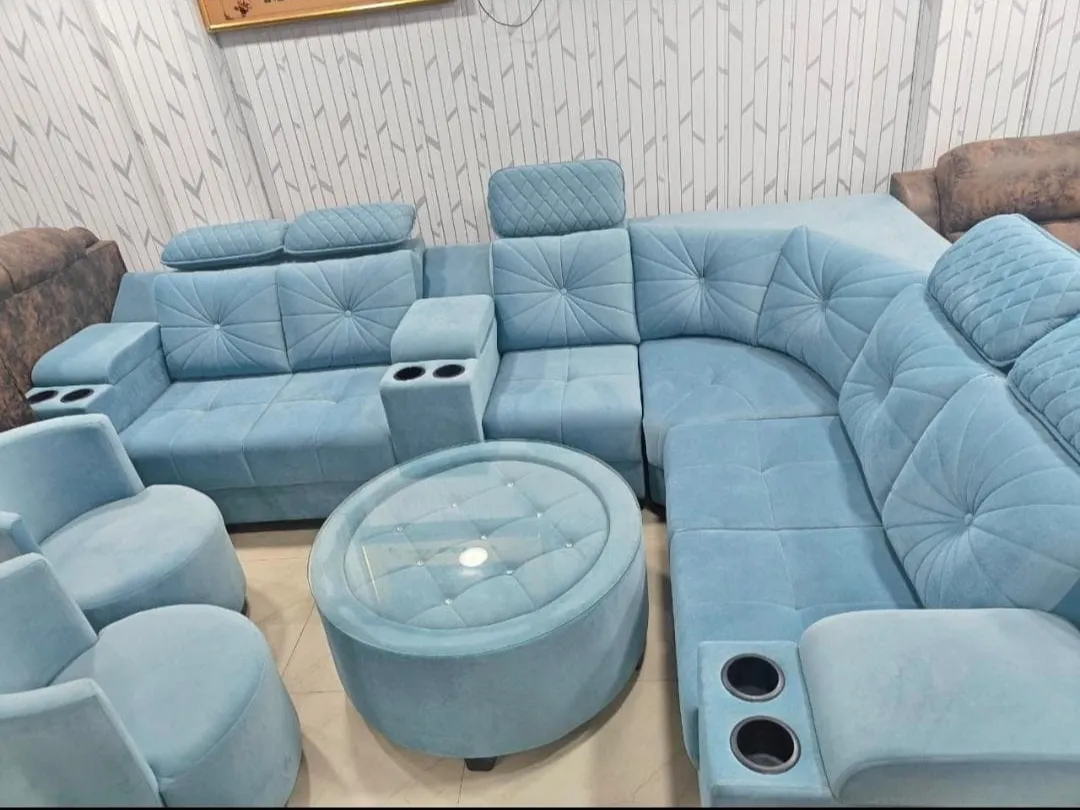 Aqua Blue Sectional Sofa view 2