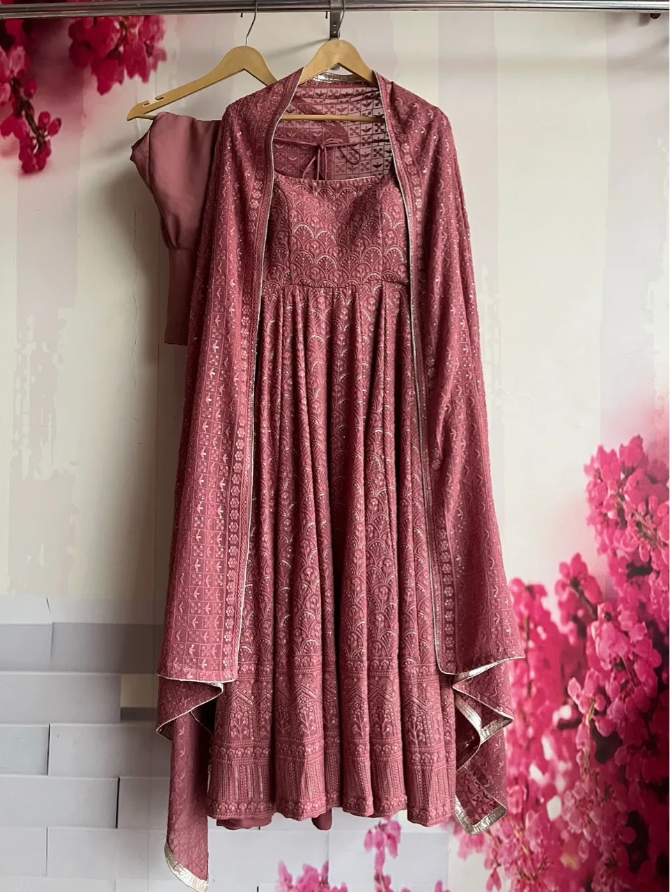 ‘Husn’ Chikankari Anarkali - Pastel Pink view 3