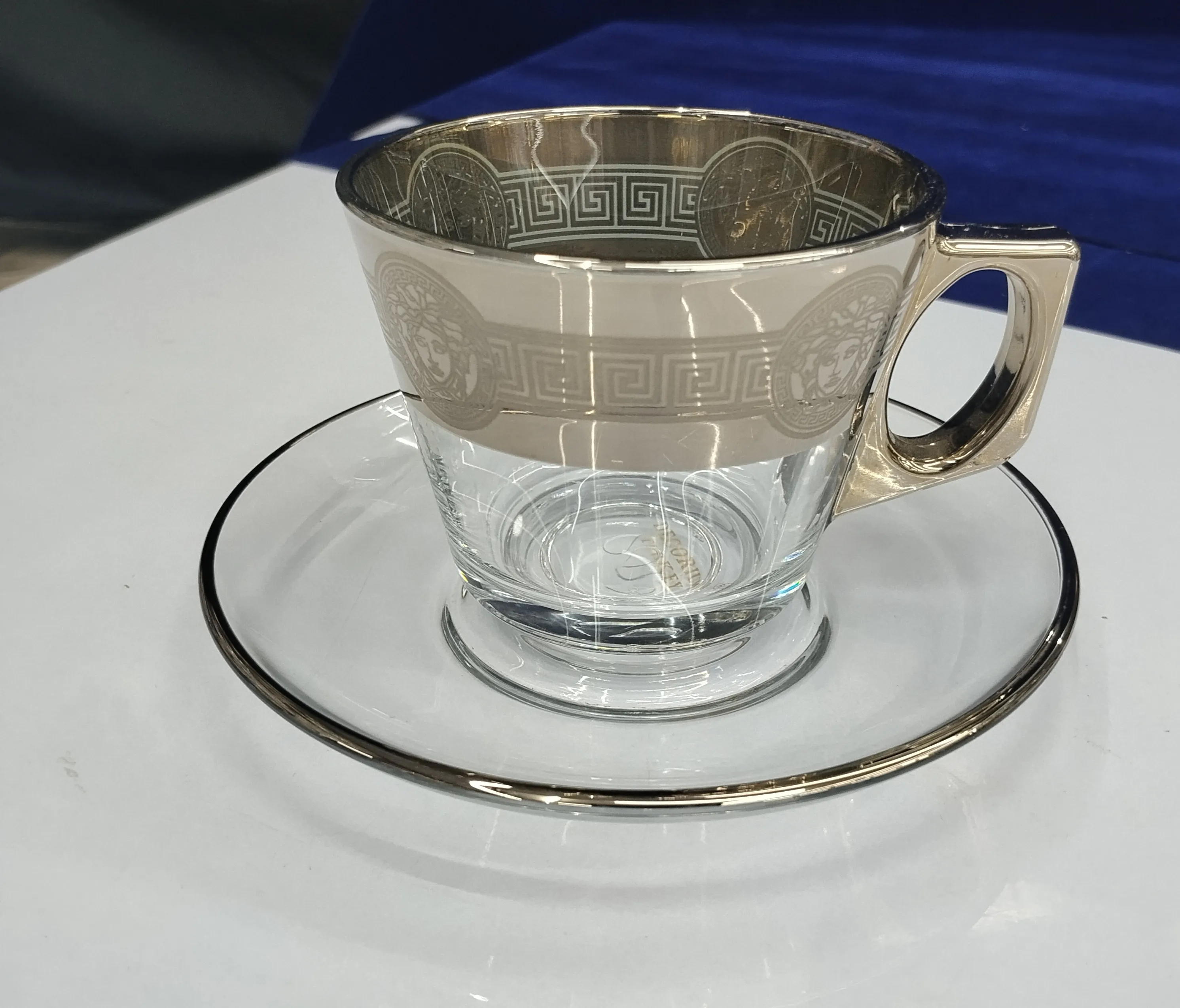 Designer Glass Cup and Saucer view 2