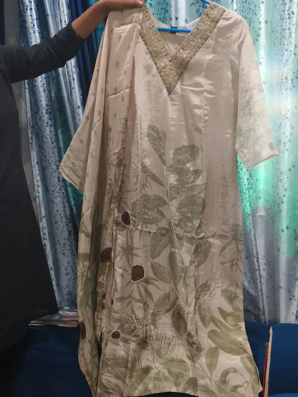 Beige Botanical Kurti view 3
