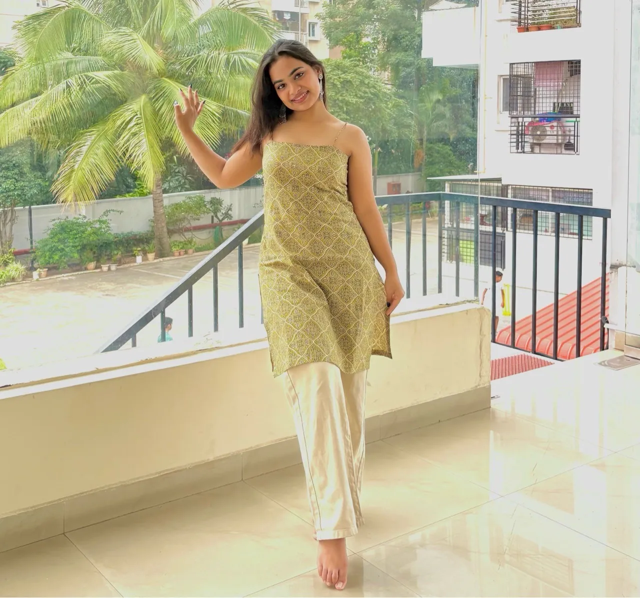 Mehendi Green Tie-Up Kurti view 5