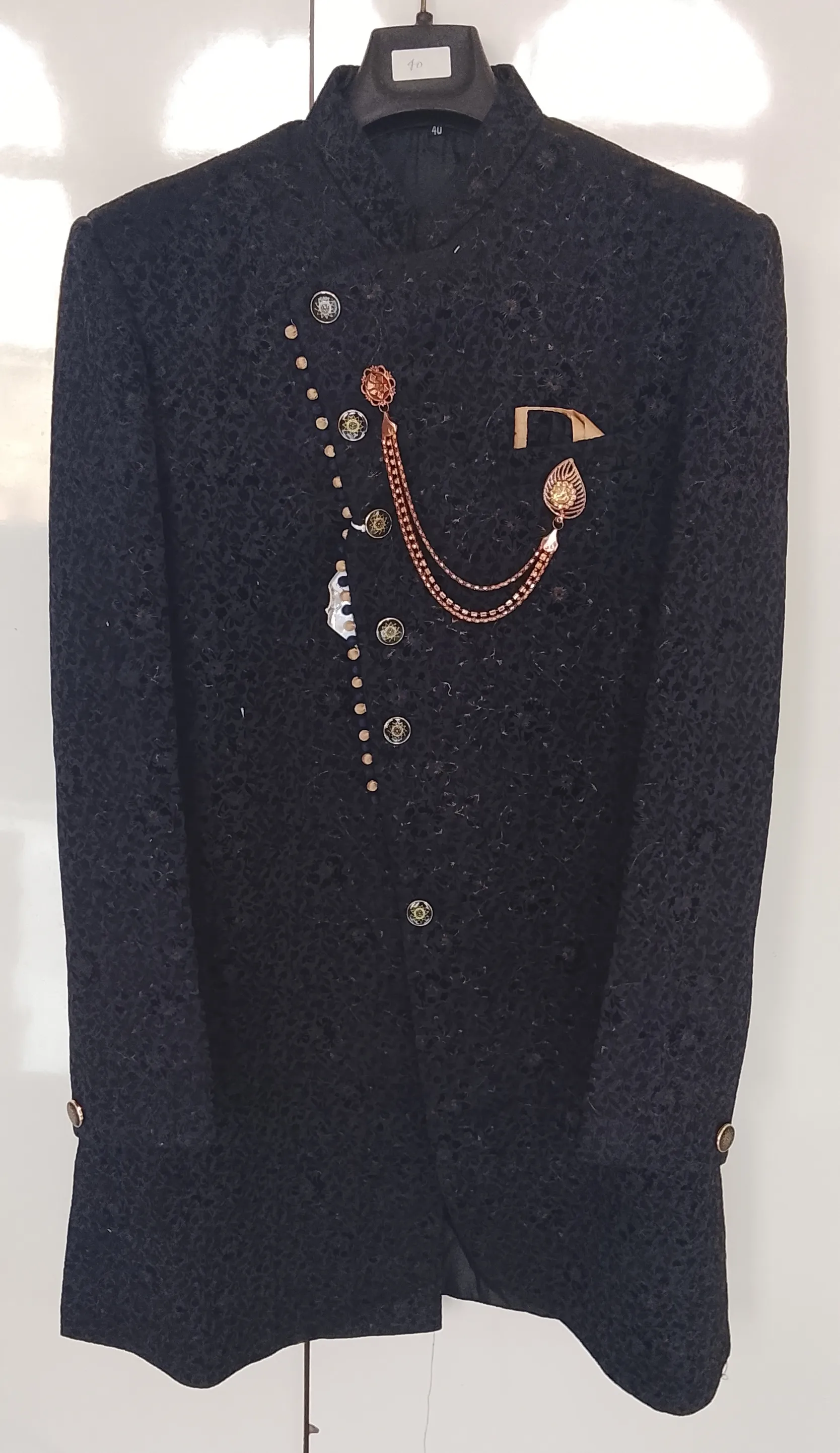 Black And Blue Sherwani Mens view 3