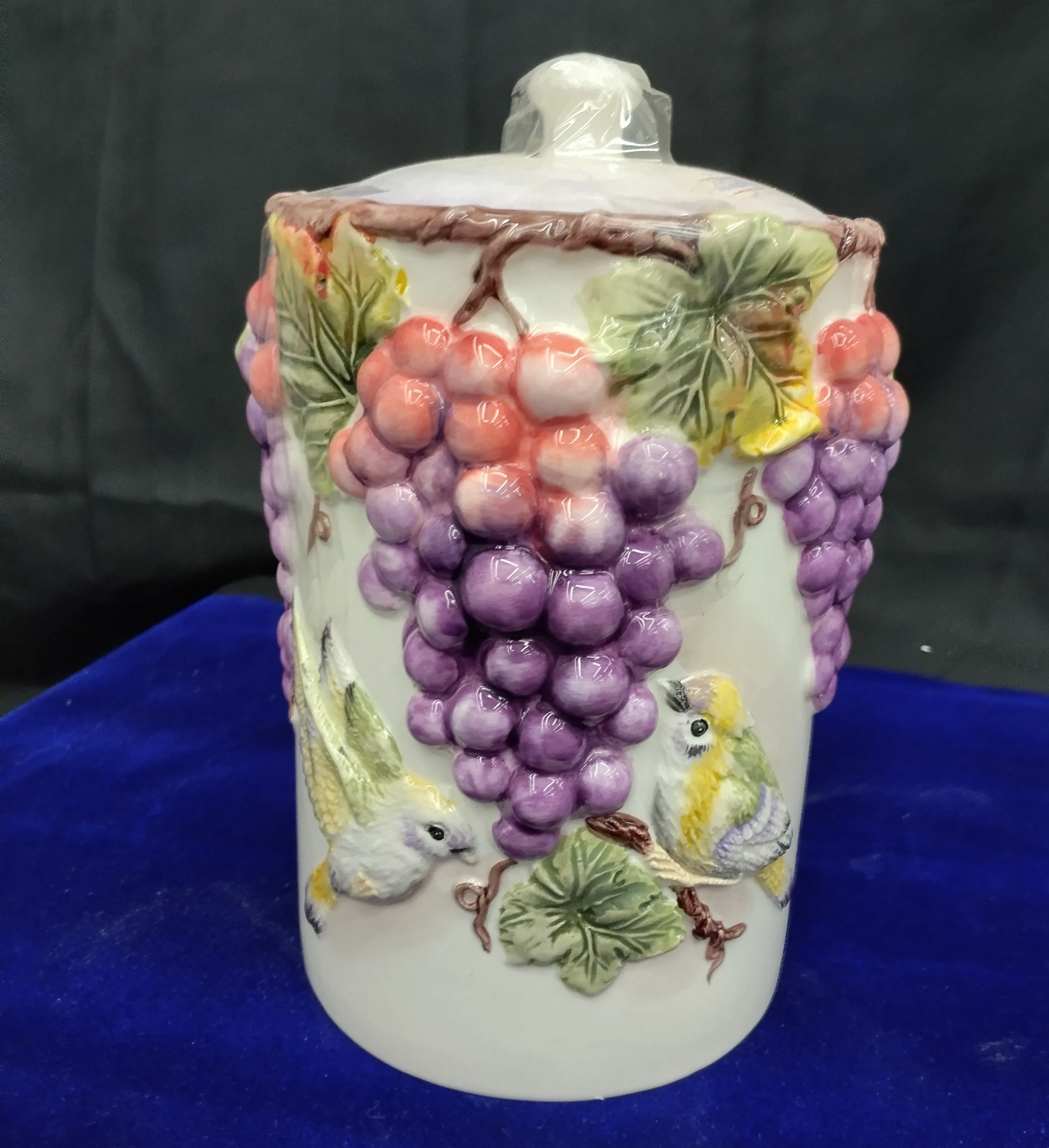 Decorative Ceramic Jar With Motif Of Grapes And Bird view 2