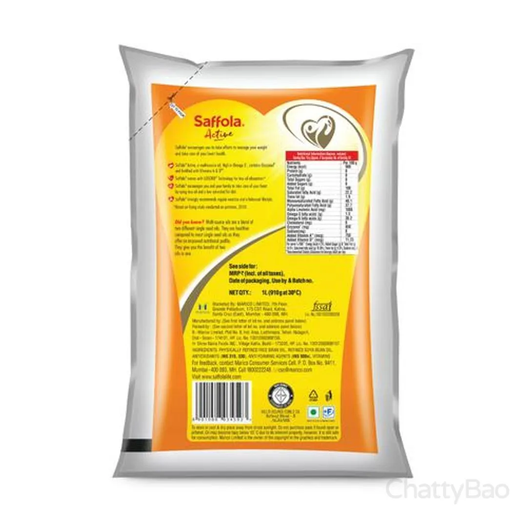 Saffola Active Refined Cooking Oil Pouch 1 L view 2