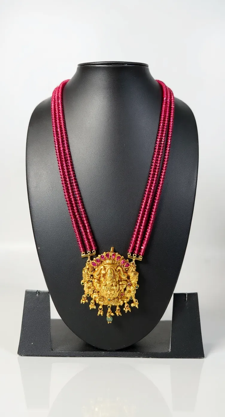 Traditional Temple Pendant Ruby Necklace view 2