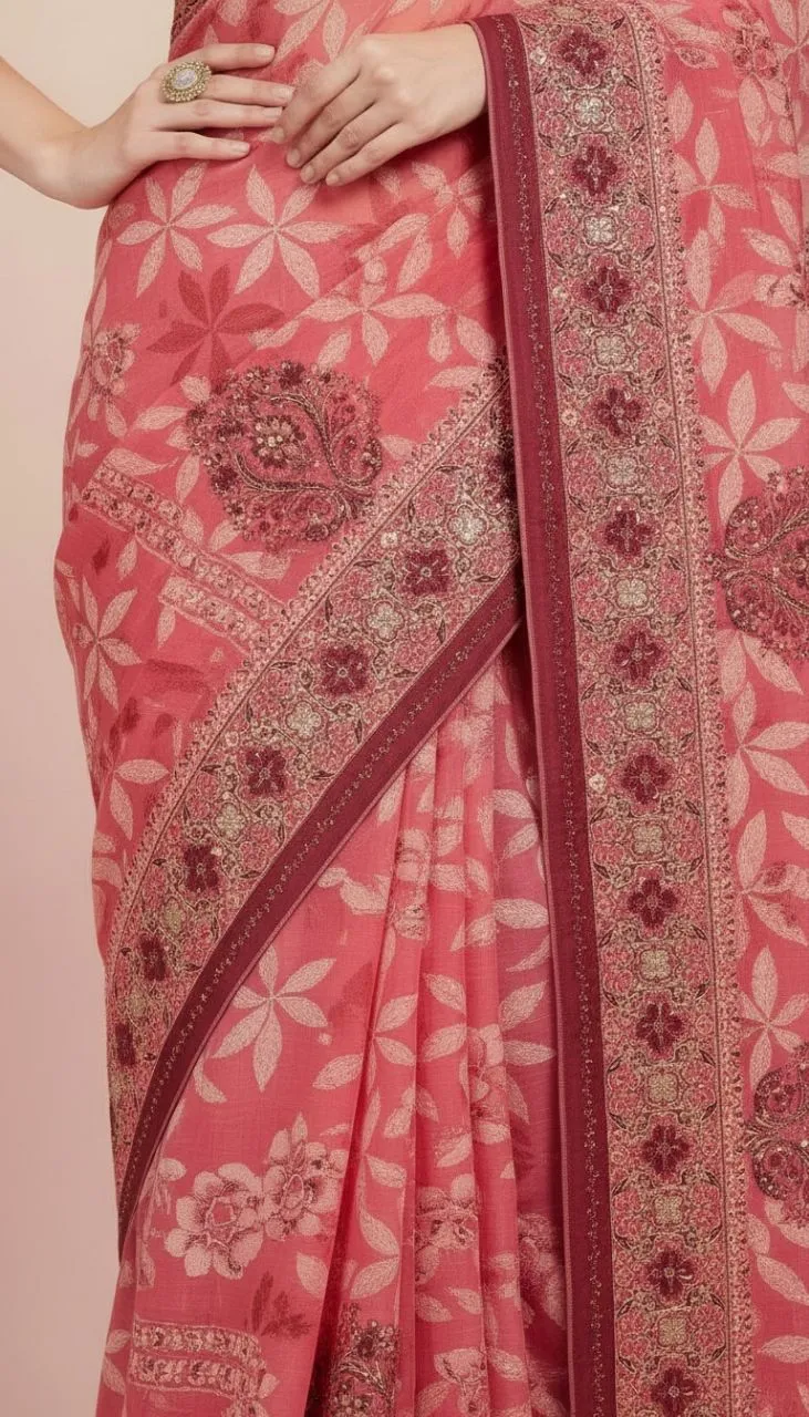 Embroidered Pink Dupatta view 4