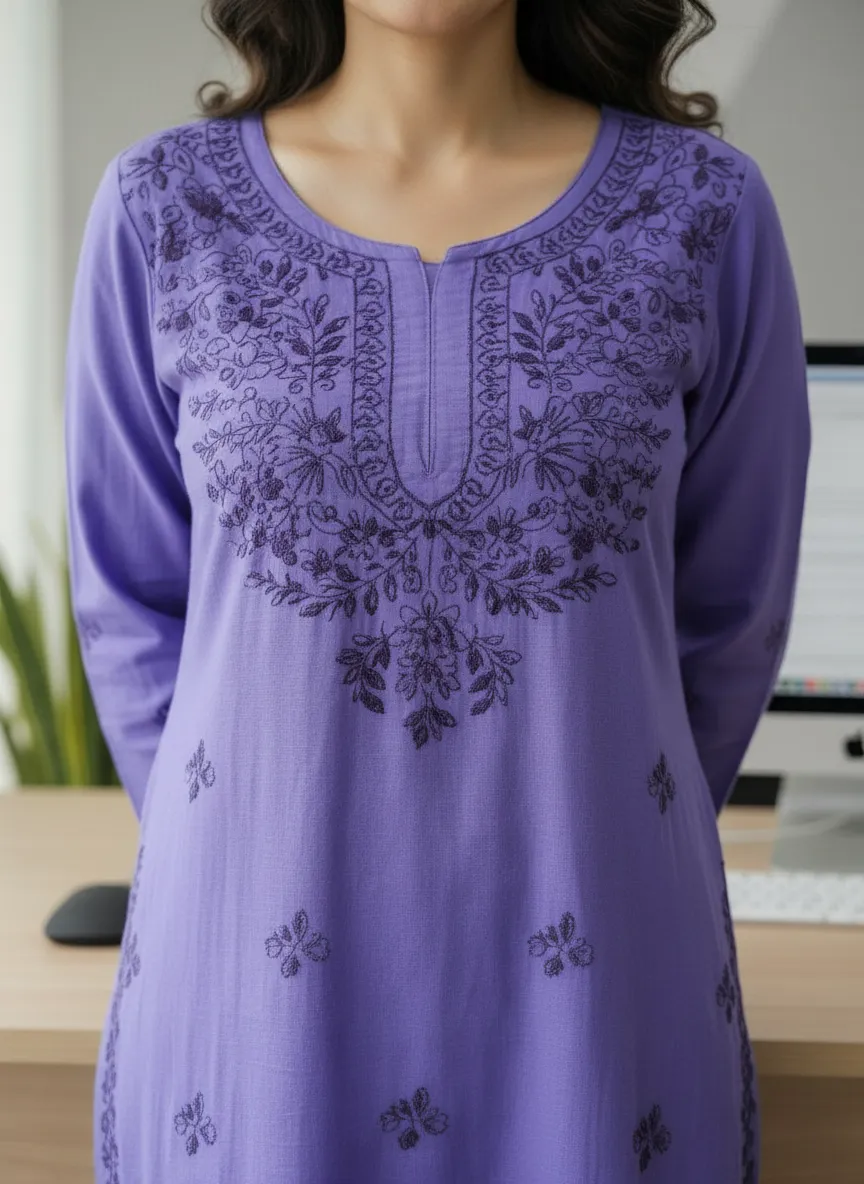 Purple Embroidered Kurti view 2