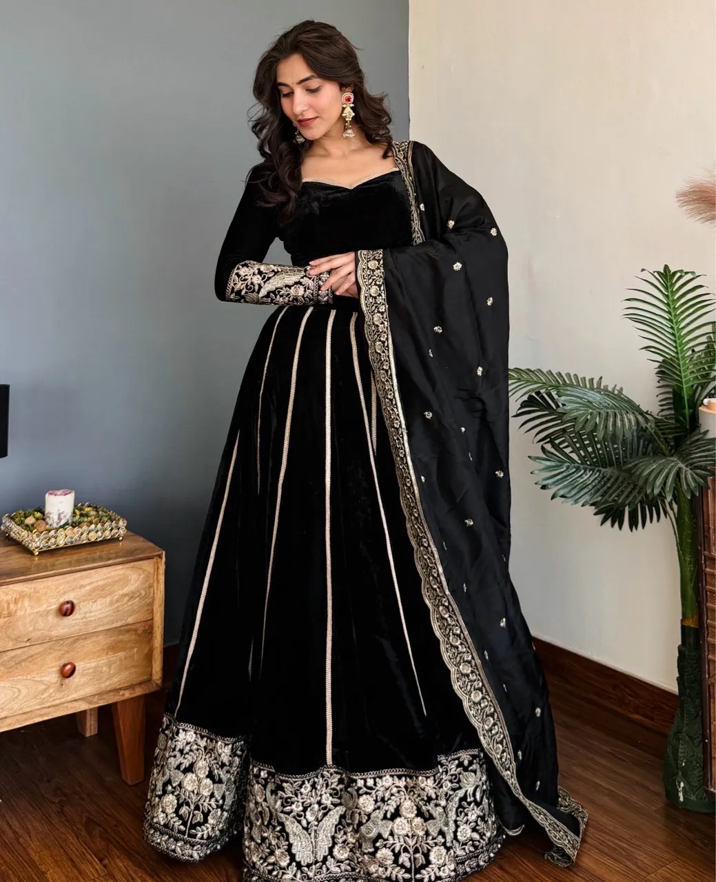 ‘Malika’ Velvet Lehenga view 2