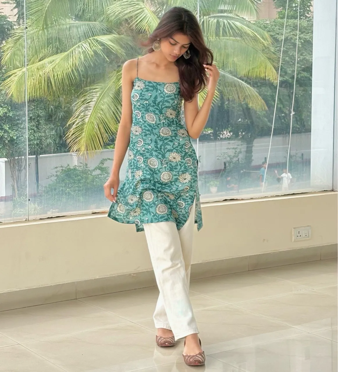 Teal Tie-up kurti view 2
