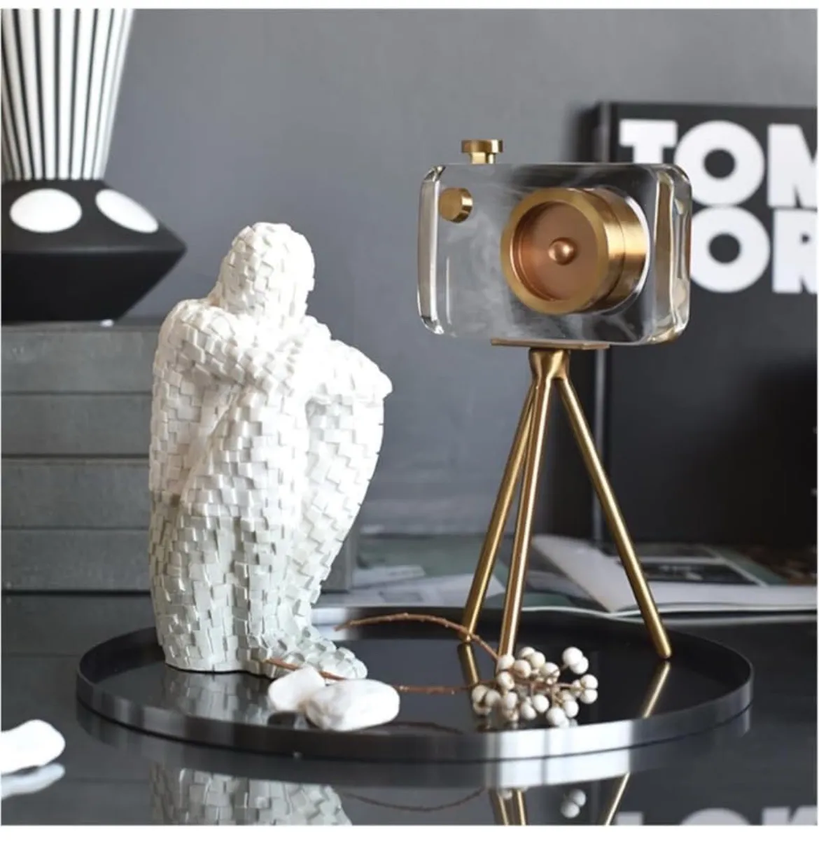 📸 Crystal Camera Decorative Showpiece (Gold Finish Tripod Stand) view 2