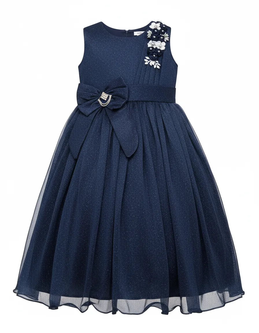 Girls Navy Blue Party Dress view 2