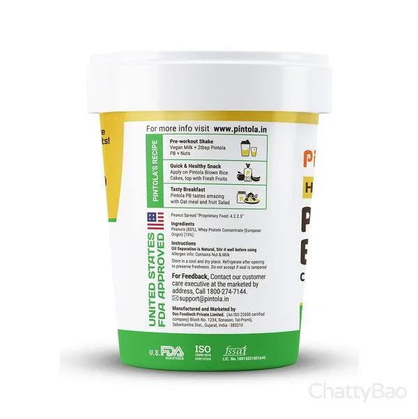 Pintola High Protein Peanut Butter Unsweetened Crunchy 1 Kg view 4