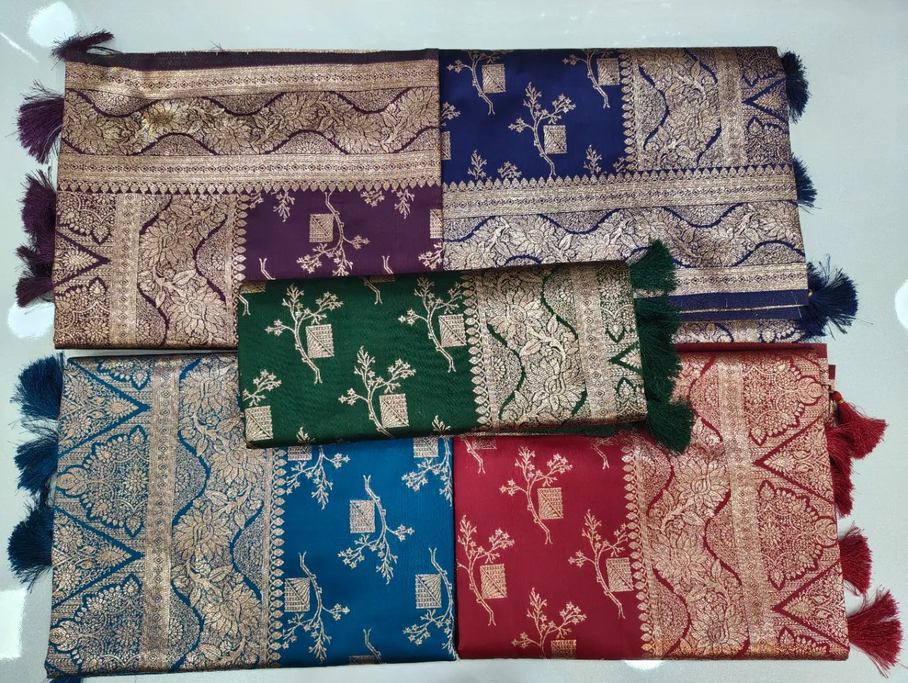 Royal Zari Woven Saree with Rich Golden Border & Tassels view 9